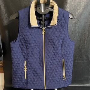 Elegant Navy Quilted Vest with Gold Zipper